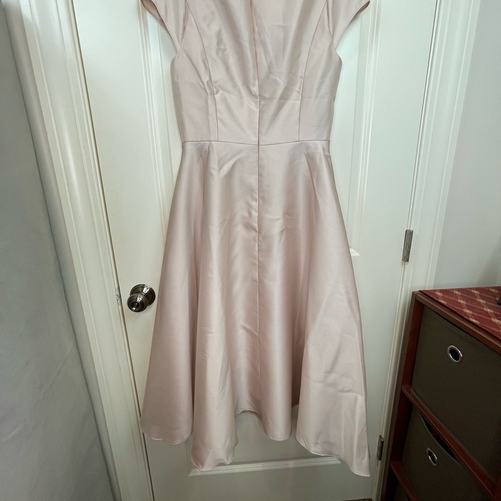 Alfred Sung Puff Cap Sleeve Full Skirt Satin Midi Dress Sz 8 - Picture 11 of 16